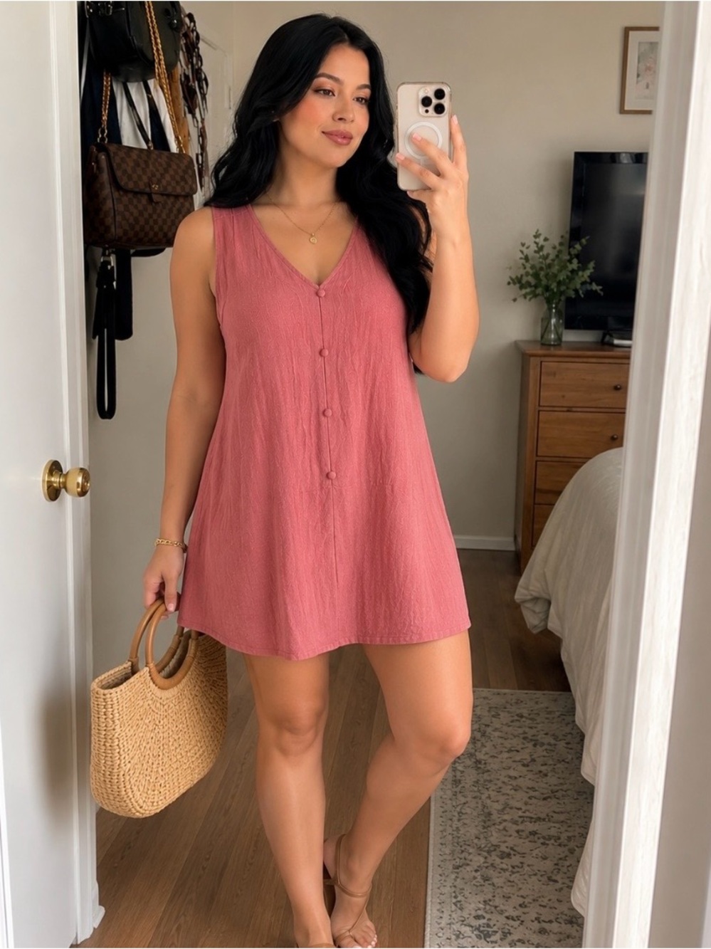 Ava & Viv Dusty Rose Sleeveless Button-Front Mini Dress
